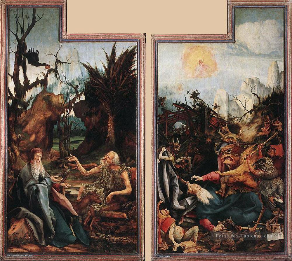 Visite de Saint Antoine à Saint Paul et Tentation de Saint Antoine Renaissance Matthias Grunewald Peintures à l'huile